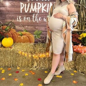 Cream  Bodycon Maternity Dress